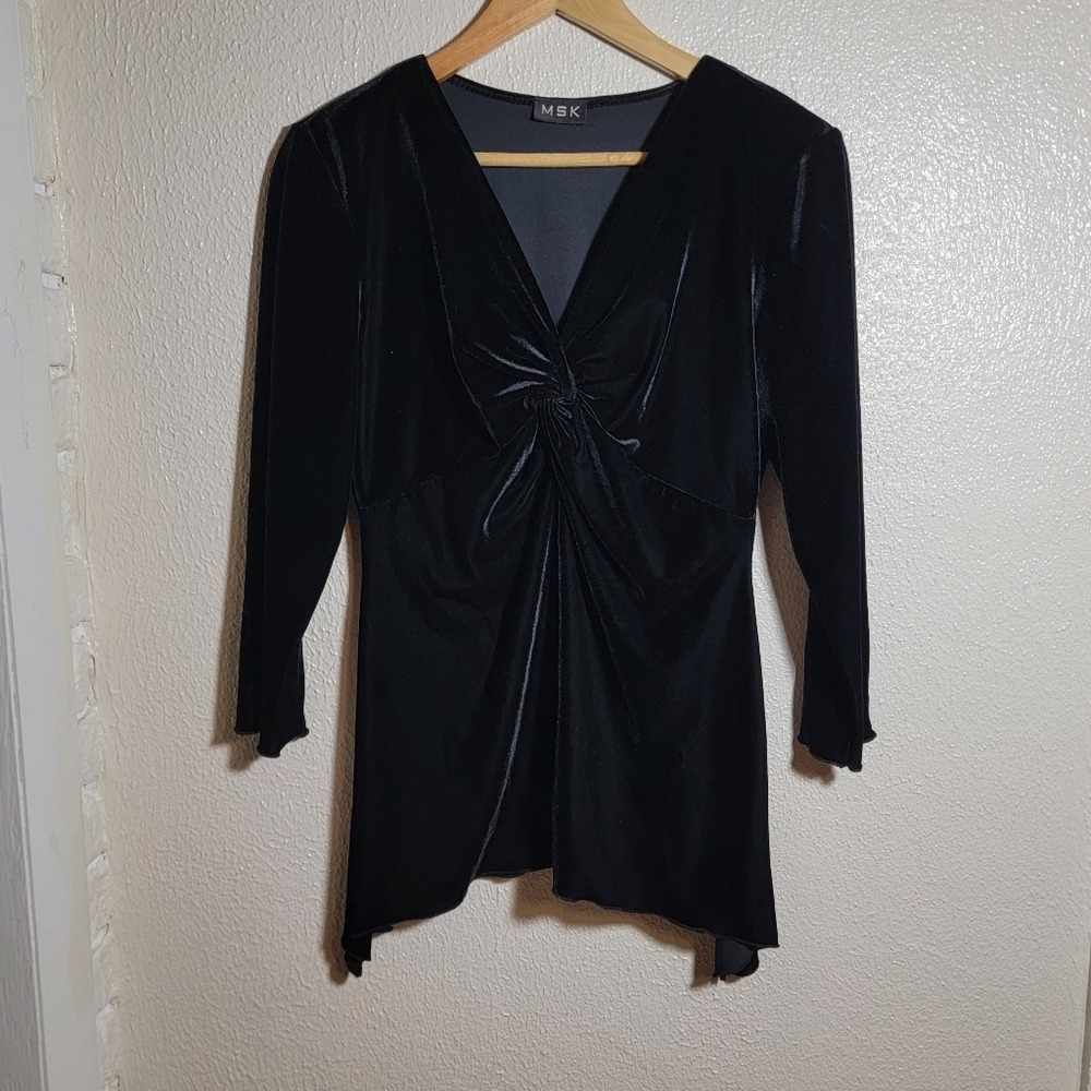 90s y2k MSK Asymmetrical Empire Waist Babydoll Velvet Top sz M Black Whimsygoth